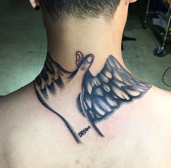 Wing Tattoo On Neck