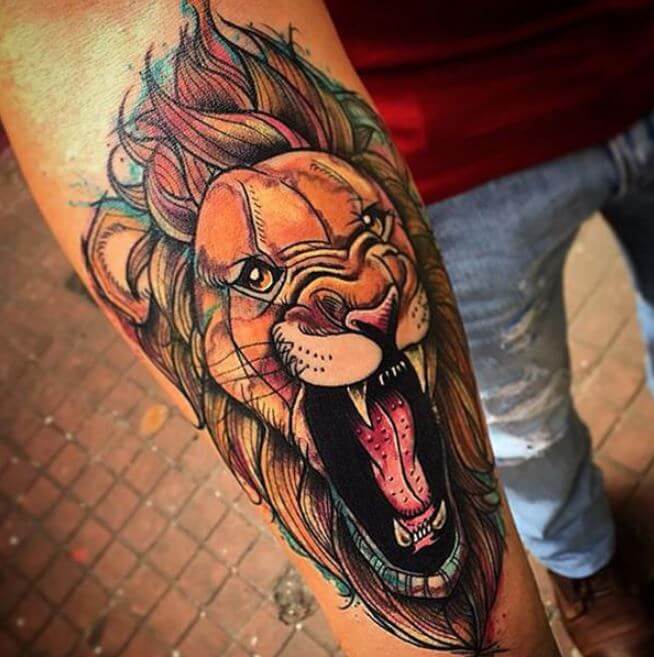 American Traditional Lion Tattoo