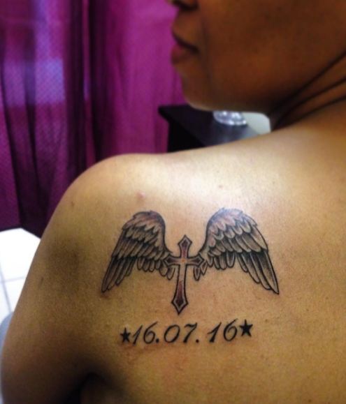 Angle Wing With Date Tattoos