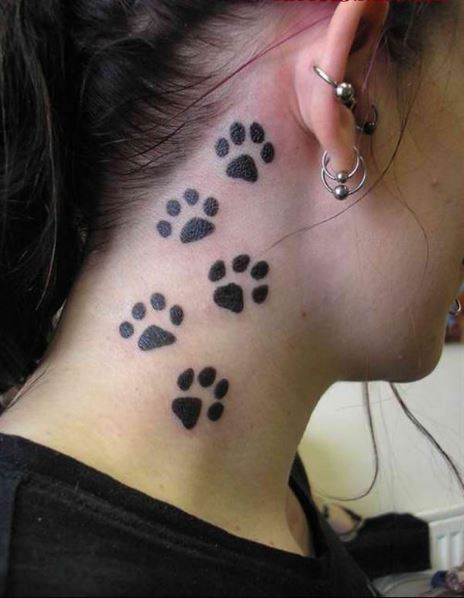 Bear Paw Prints Tattoo Below Ear