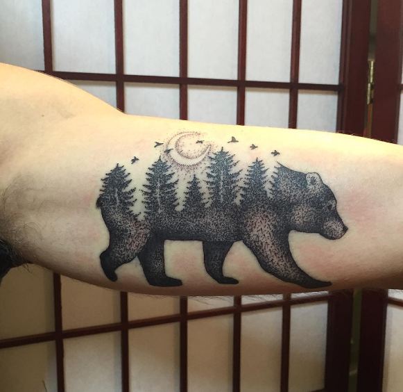 Bear With Tree Tattoos