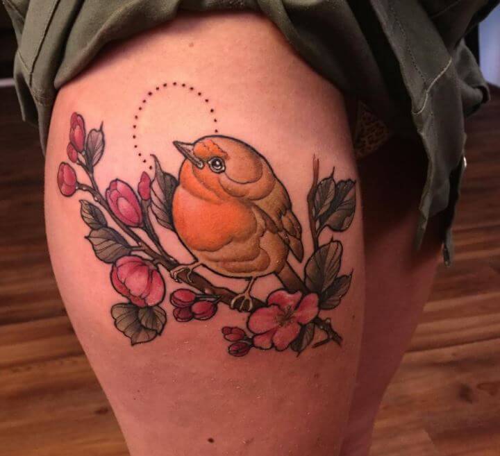 Bird And Cherry Blossom Tattoos