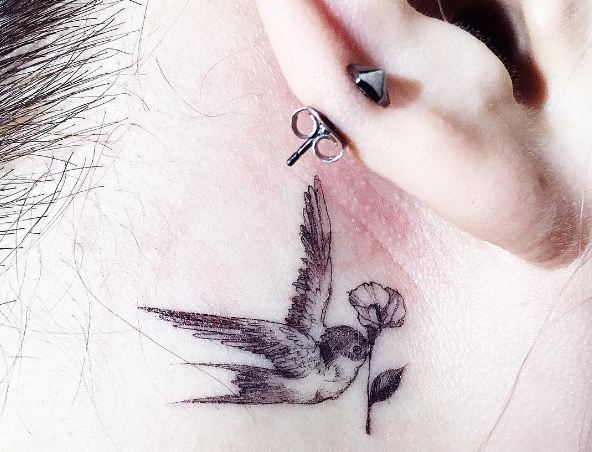 Bird Tattoos Behind Ear