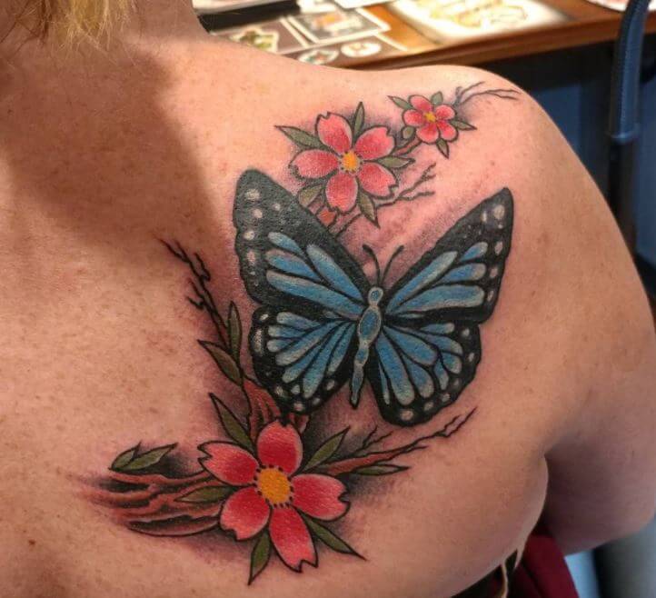 Cherry Blossom Butterfly Tattoos