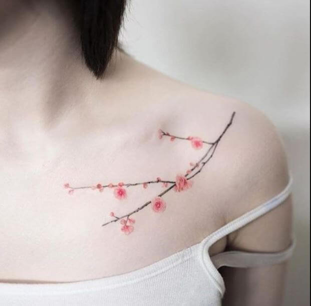 Cherry Blossom Collarbone Tattoos