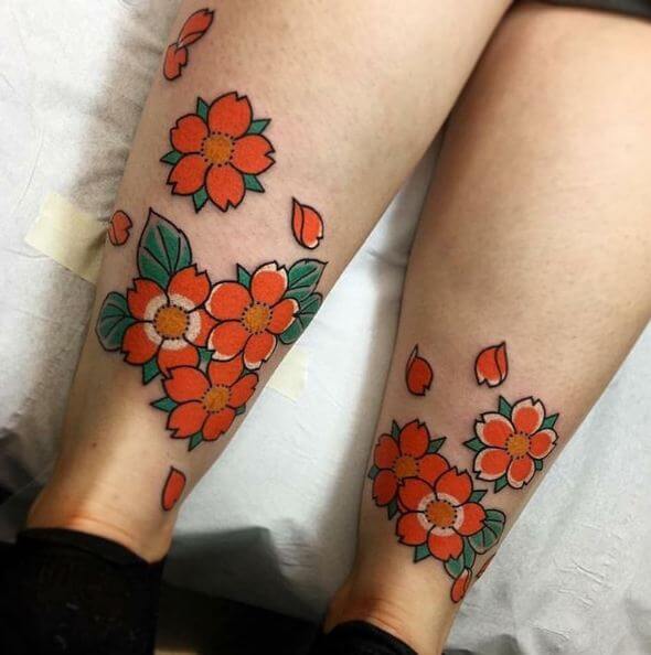 Cherry Blossom Leg Tattoos