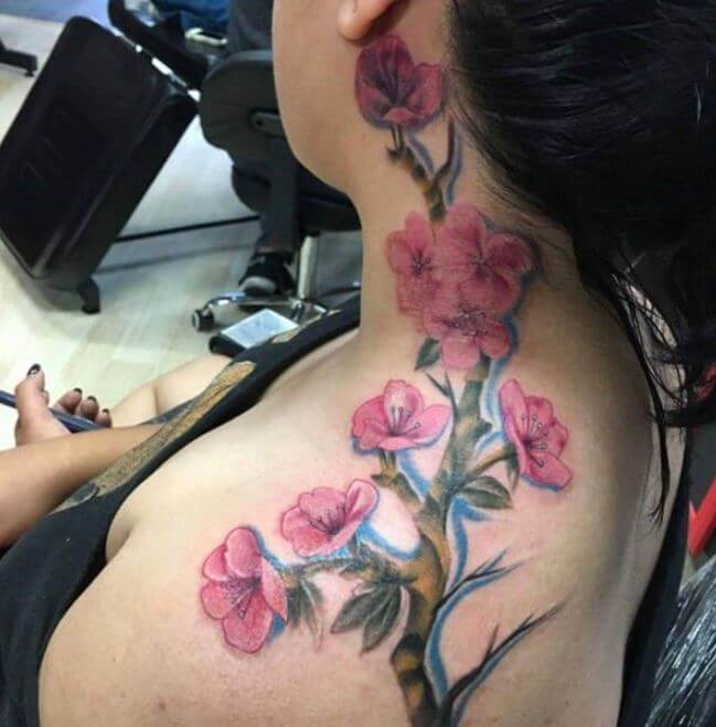 Cherry Blossom Neck Tattoos