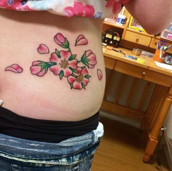 Cherry Blossom Rib Tattoos