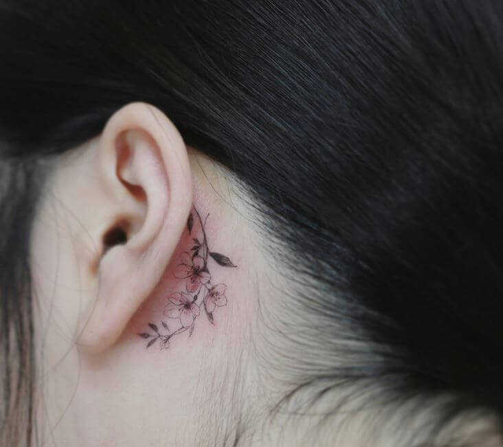 Cherry Blossom Tattoos Behind Ear