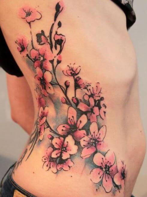 Cherry Blossom Tattoos For Womens On Rib