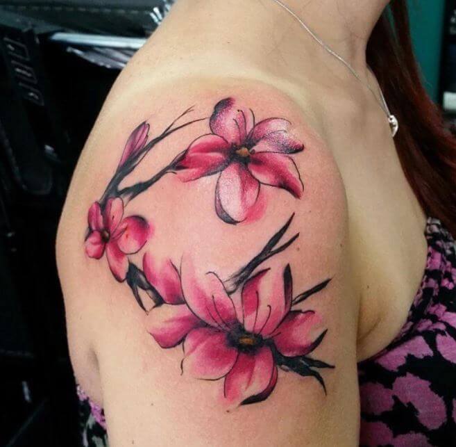 Cherry Blossom Tattoos On Shoulder