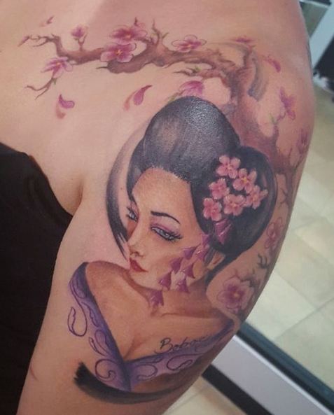 Cherry Blossoms Geisha Tattoos