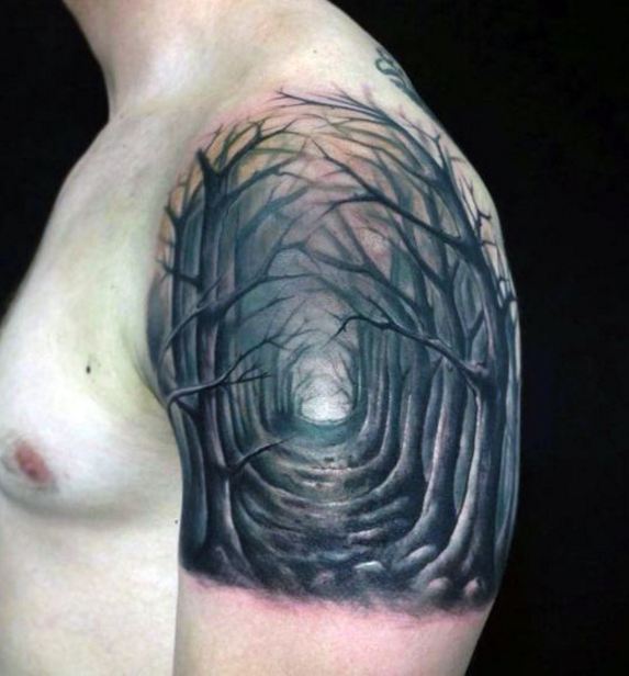 Creepy Forest Quarter Sleeve Tattoos