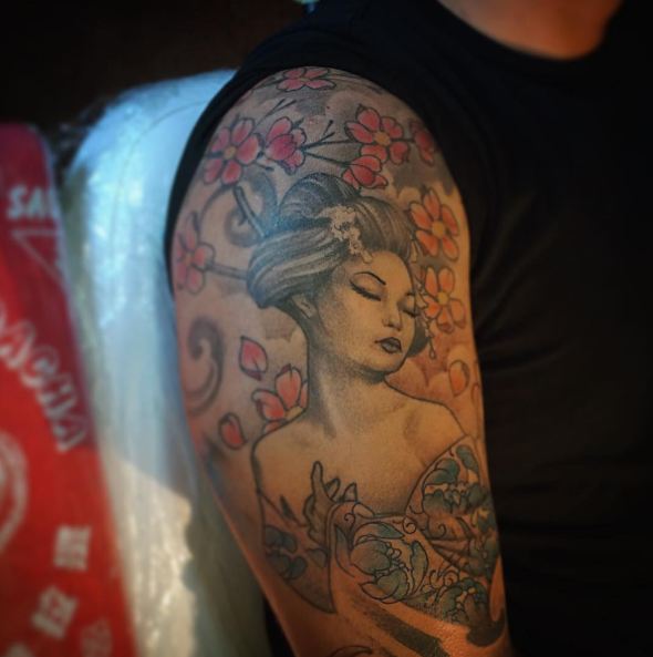 Flower With Geisha Tattoos