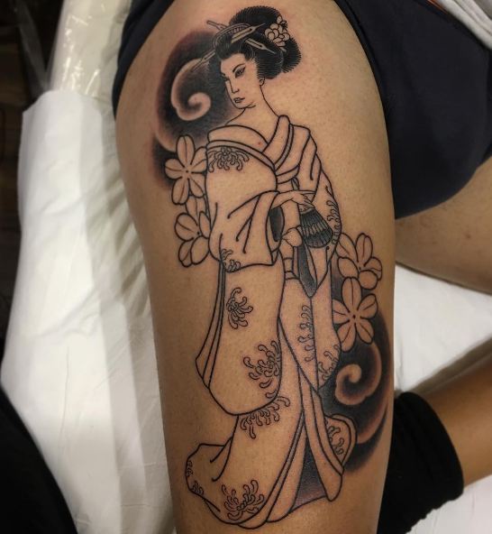 Geisha Tattoos On Thigh