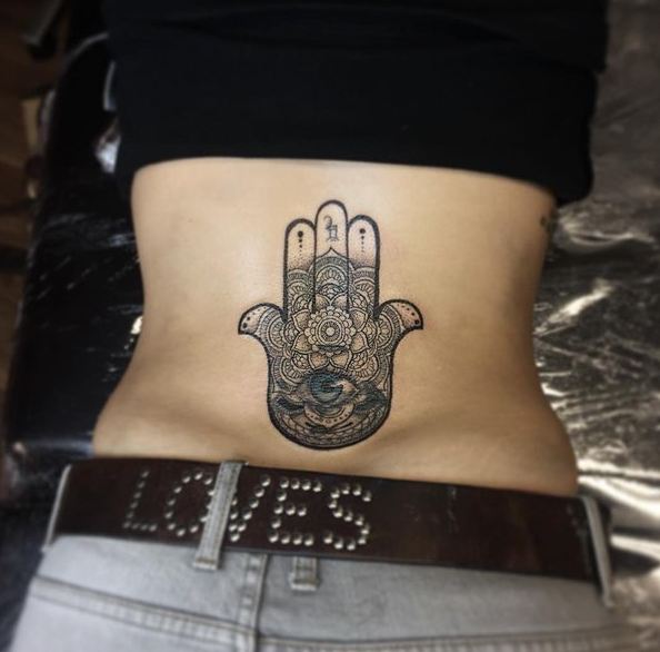 Hamsa Hand Lower Back Tattoos