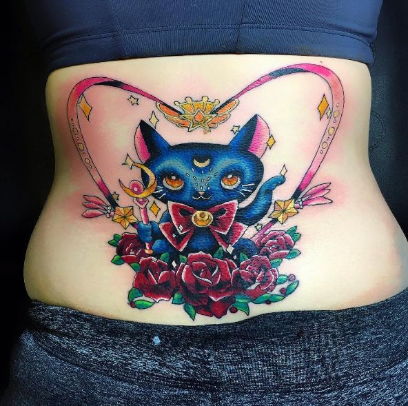 Kitty Cat Lower Back Tattoos
