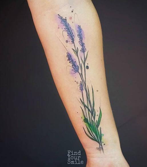 Lavender Watercolor Flower Tattoos
