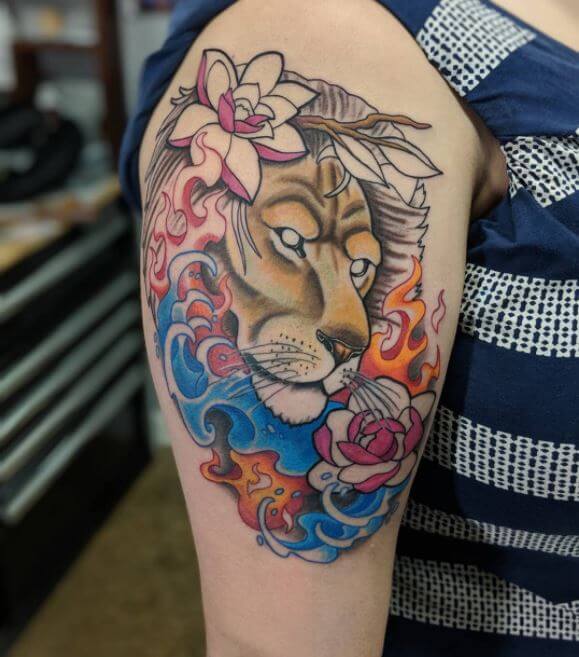 Lion And Rose Tattoo
