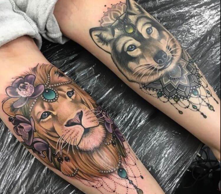 Lion And Wolf Tattoo