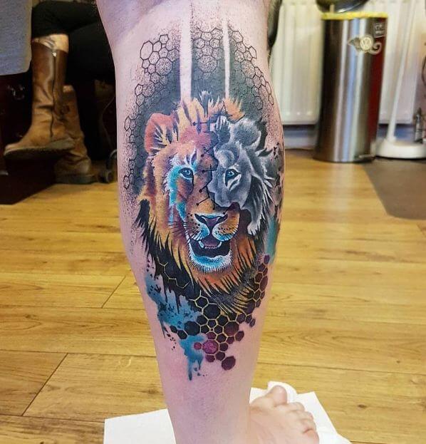 Lion Tattoos On Leg