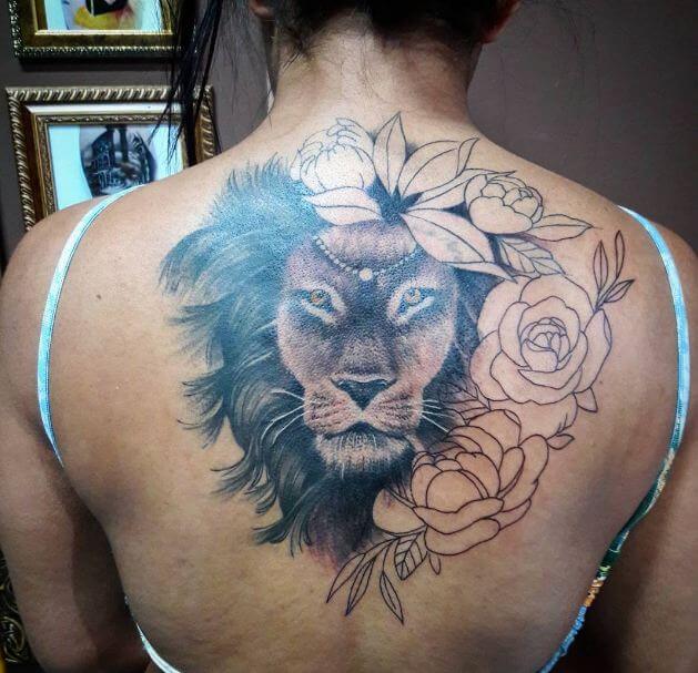 Lion Tattoos With Flowers