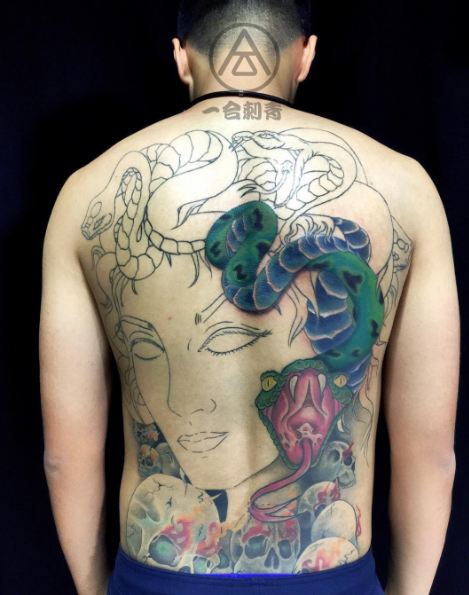 Medusa Chinese Tattoos On Full Back