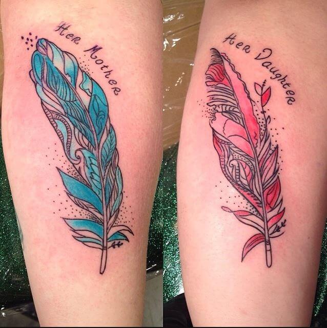 Mother Daughter Feather Tattoos