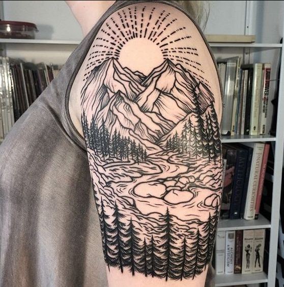 Mountain Quarter Sleeve Tattoos