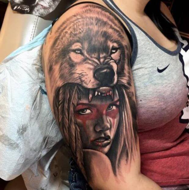 Native American Wolf Tattoo