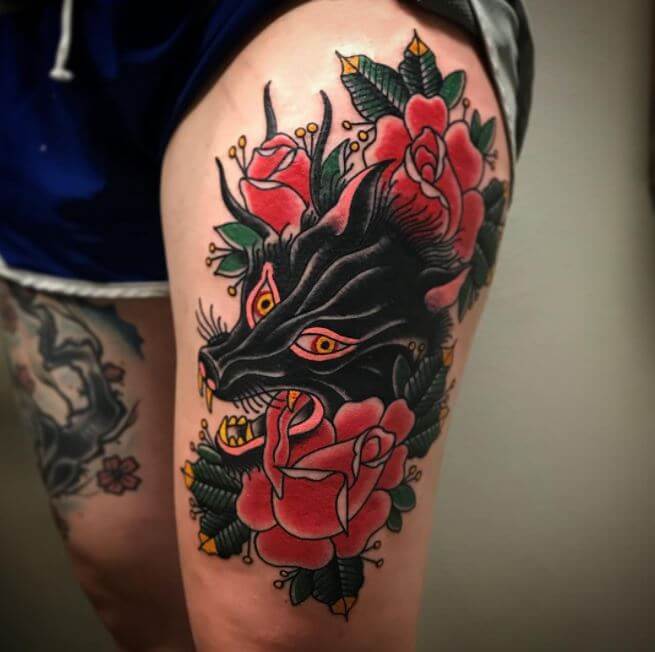 Neo Traditional Wolf Head Tattoo
