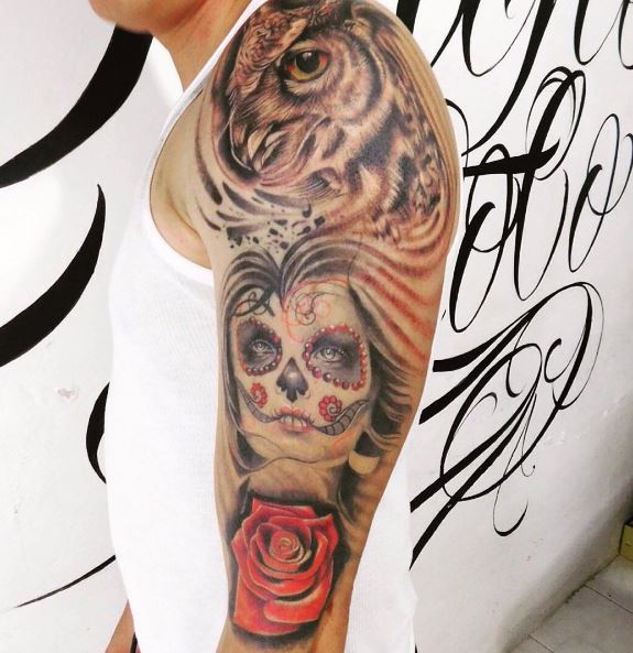 Owl And Rose Tattoos