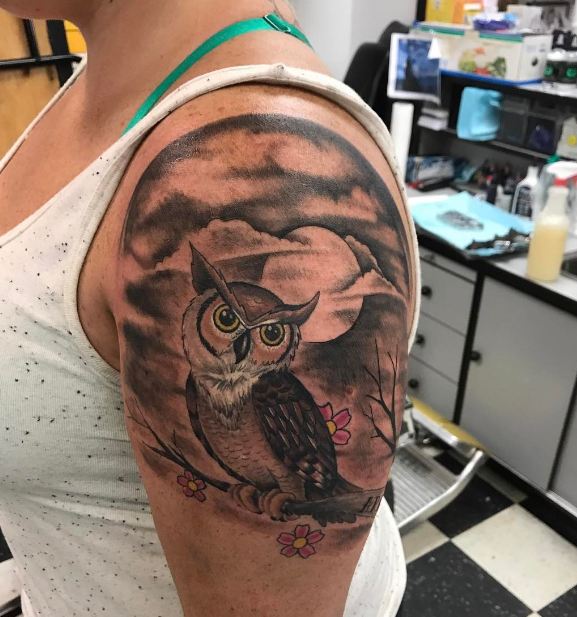 Owl Quarter Sleeve Tattoos