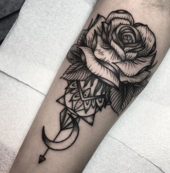 forearm rose tattoo for guys