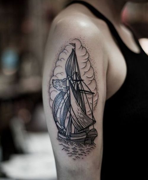 Ship Quarter Sleeve Tattoos