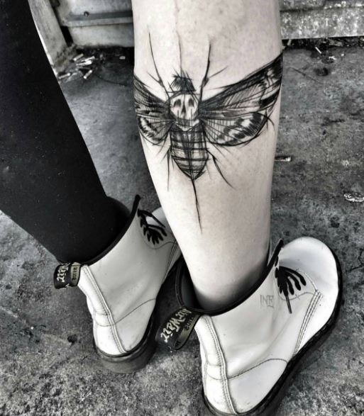 Sketch Style Tattoos On Calf
