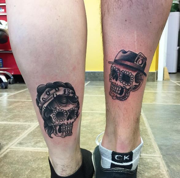 Sugar Skull Couple Tattoos