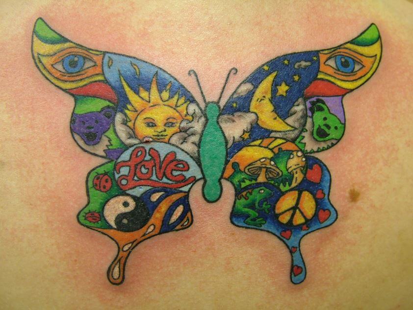 Sun And Moon Butterfly Tattoo
