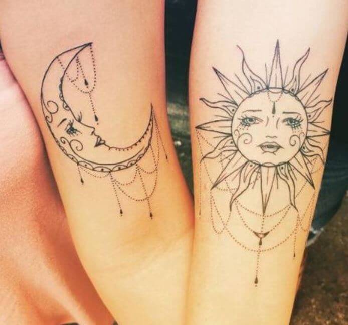 Sun And Moon Geometric Tattoo