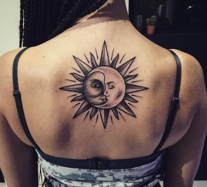 Sun And Moon Tattoo Back Of Neck