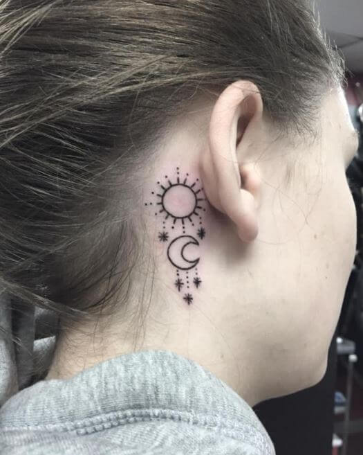 Sun And Moon Tattoo Behind Ear