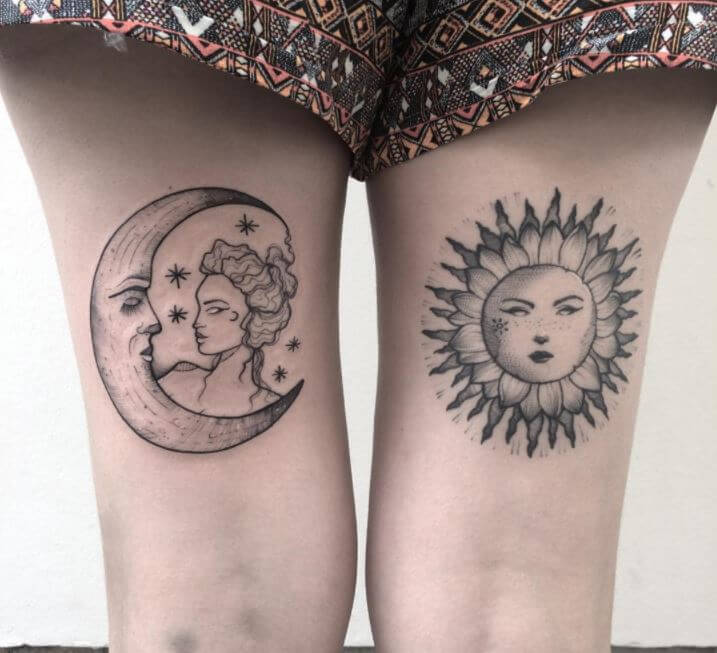Sun And Moon Tattoo Leg