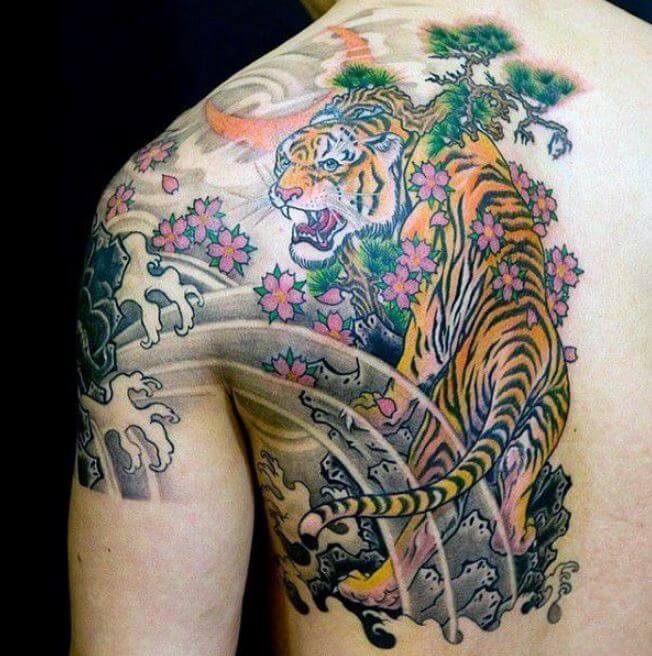 Tiger And Cherry Blossom Tattoos