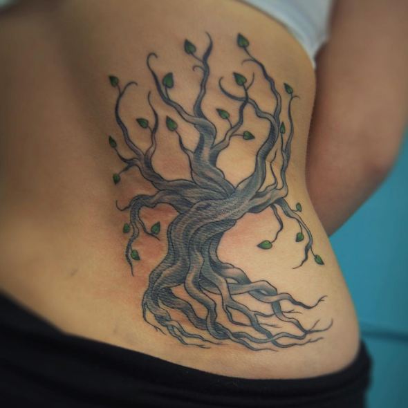Tree Lower Back Side Tattoos