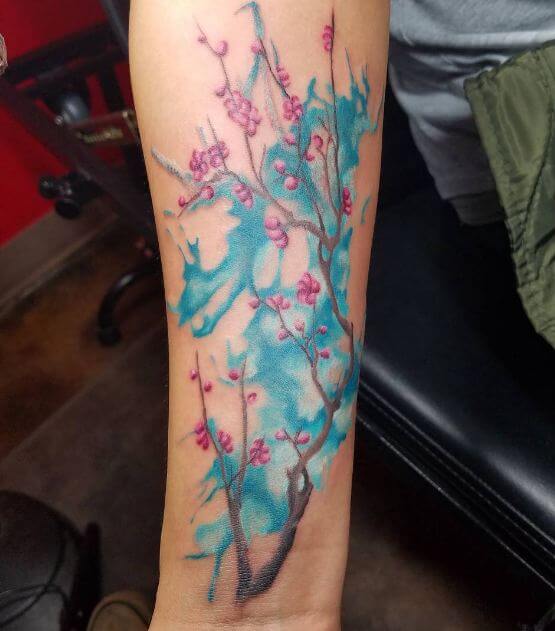 Watercolor Cherry Blossom Tattoo