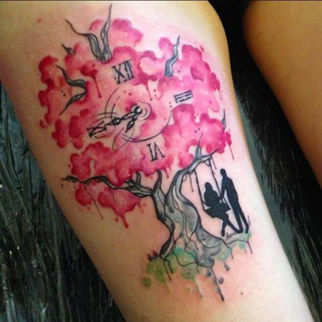 Watercolor Cherry Blossom Tattoos