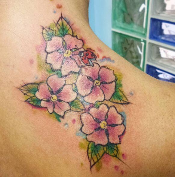 Watercolor Flower Tattoos On Neck Back