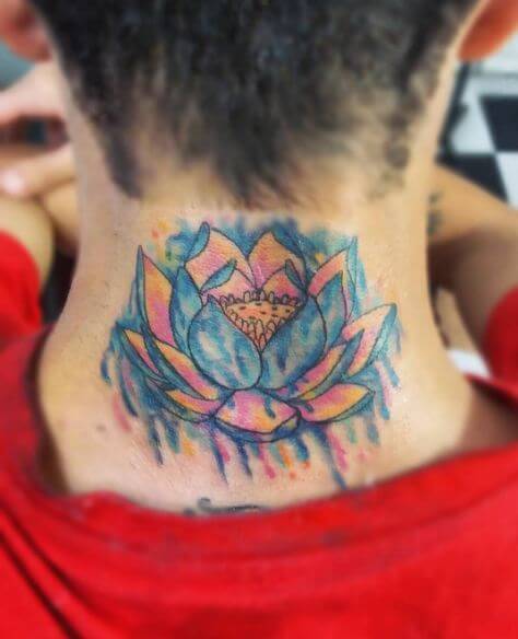 Watercolor Flower Tattoos On Neck