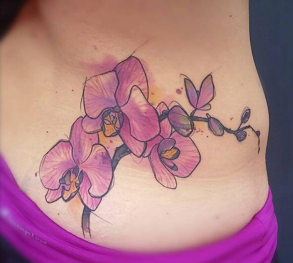 Watercolor Flower Tattoos On Rib