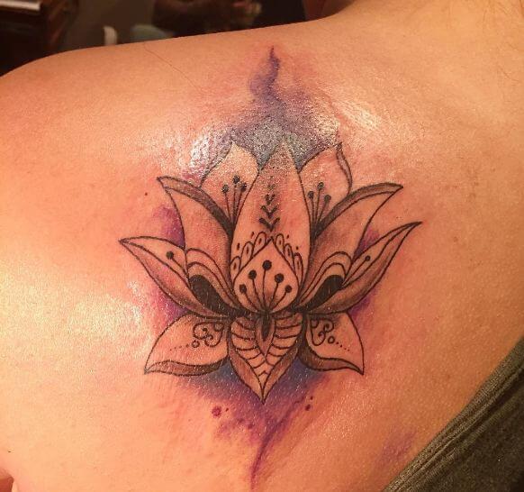 Watercolor Flower Tattoos On Shoulder Back